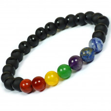 7 Chakra Black Beads Bracelet 8 mm