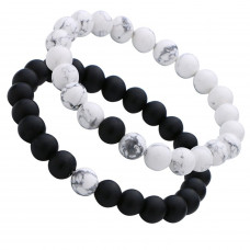 Howlite + Black Beads Bracelet Couple Pair 8 mm