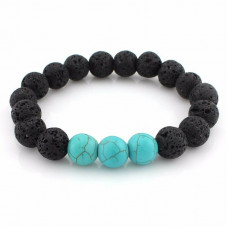 3 PC Turquoise + Lava Beads Bracelet 8 mm