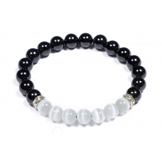 Black Obsidian + Selenite Beads Bracelet 8 mm