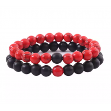 Red Howlite + Black Beads Bracelet Couple Pair 8 mm