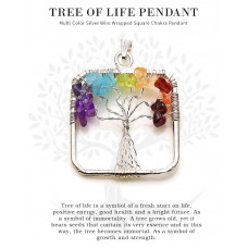 Multicolor Square Crystal Wire Wrapped Chakra Tree of Life Pendant