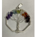 Multicolor Octagon Crystal Wire Wrapped Chakra Tree of Life Pendant